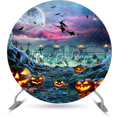 Lofaris Pumpkin Cemetery Witch Moon Night Halloween Backdrop