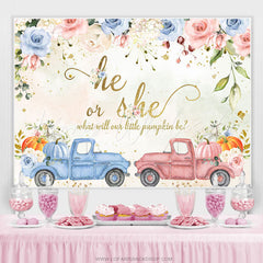 Lofaris Pumpkin Gender Reveal Truck Flower Baby Shower Backdrop