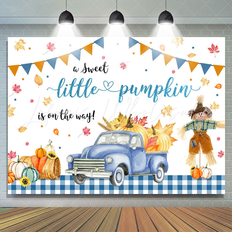 Lofaris Pumpkin On The Way Blue Truck Baby Shower Backdrop