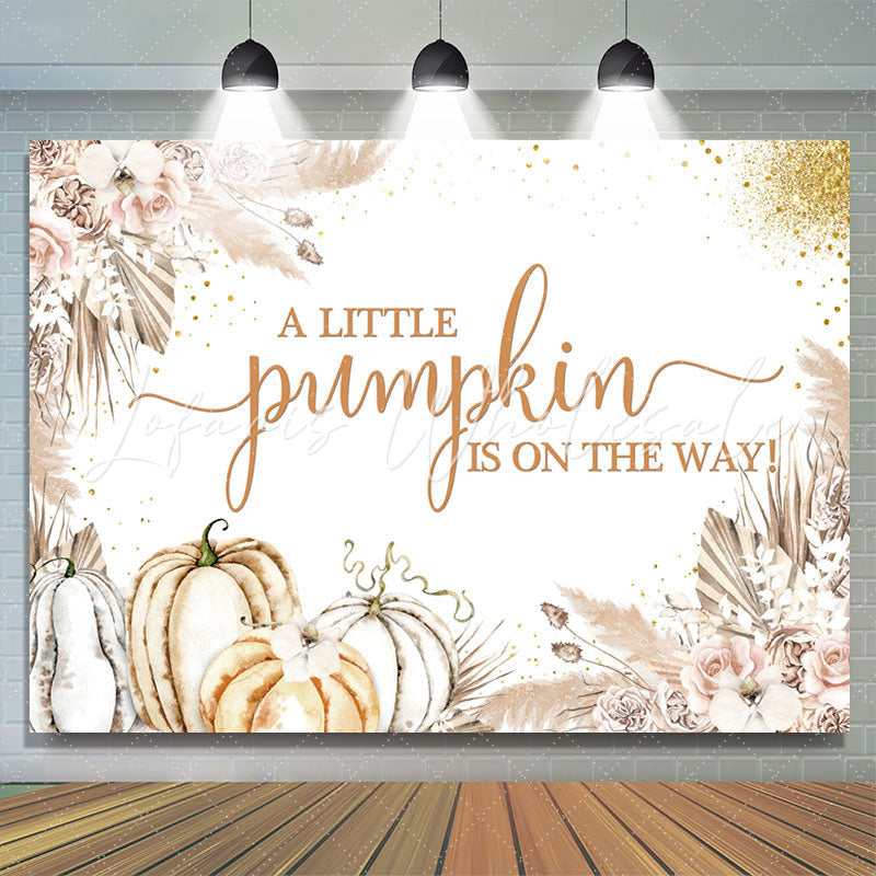 Lofaris Pumpkin On The Way Glitter Floral Baby Shower Backdrop