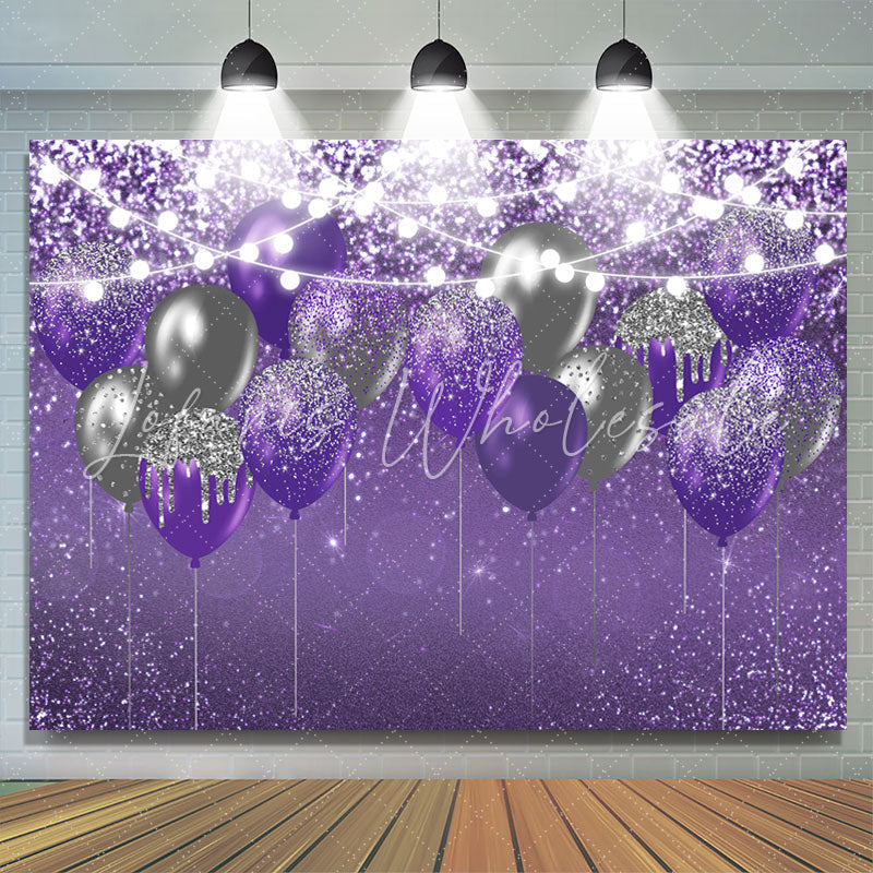 Lofaris Purple And Black Bokeh Glitter Balloons Birthday Backdrop