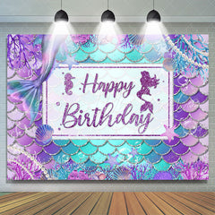 Lofaris Purple And Blue Cute Mermaid Happy Birthday Backdrop