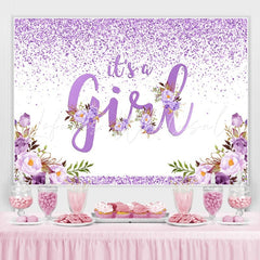 Lofaris Purple And Floral Lovely Themed Baby Shower Backdrop