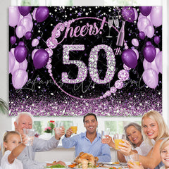 Lofaris Purple And Glitter Cheers To 50Th Birthday Backdrop