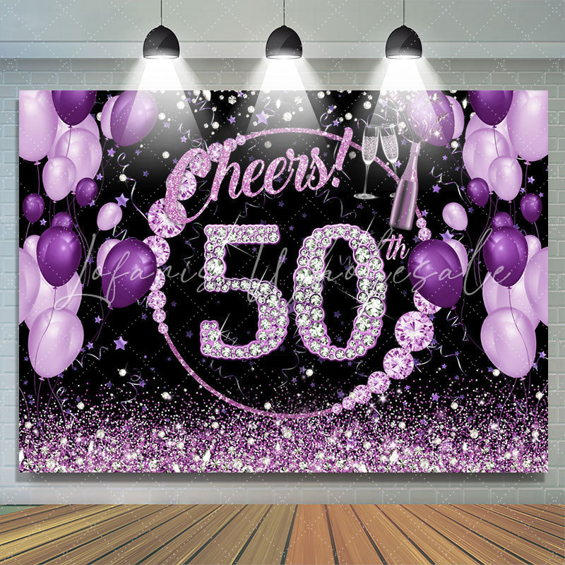 Lofaris Purple And Glitter Cheers To 50Th Birthday Backdrop