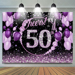 Lofaris Purple And Glitter Cheers To 50Th Birthday Backdrop