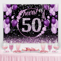 Lofaris Purple And Glitter Cheers To 50Th Birthday Backdrop