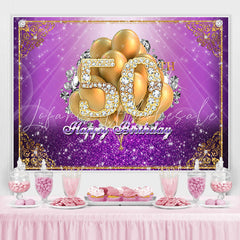 Lofaris Purple and Gold Balloon Diamond 50Th Birthday Backdrop