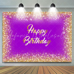 Lofaris Purple And Gold Glitter Theme Happy Birthday Backdrop