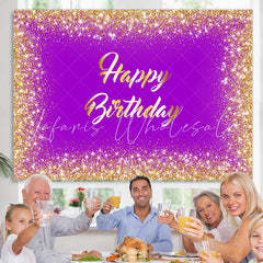 Lofaris Purple And Gold Glitter Theme Happy Birthday Backdrop