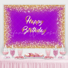 Lofaris Purple And Gold Glitter Theme Happy Birthday Backdrop