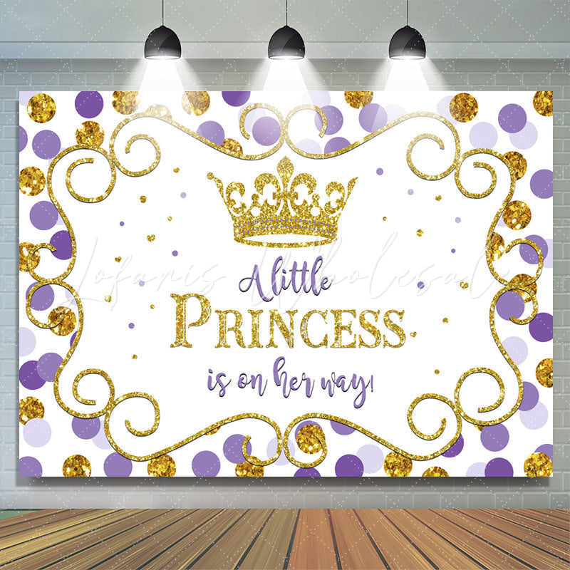 Lofaris Purple and Golden Crown Princess Baby Shower Backdrop