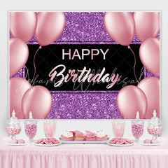 Lofaris Purple And Pink Glitter Balloon Happy Birthday Backdrop