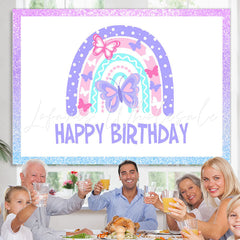 Lofaris Purple And Pink Spring Butterfly Happy Birthday Backdrop