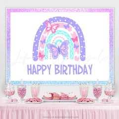 Lofaris Purple And Pink Spring Butterfly Happy Birthday Backdrop