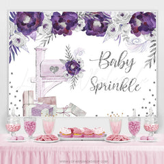 Lofaris Purple And Silver Floral Glitter Baby Shower Backdrop