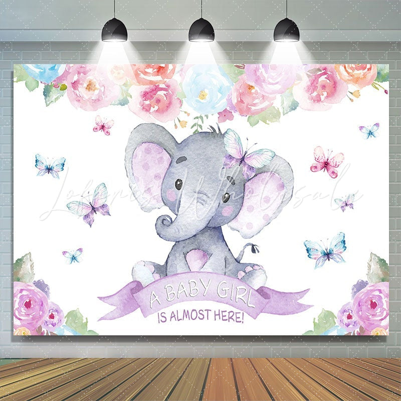 Lofaris purple baby elephant red florals shower backdrop