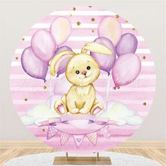 Lofaris Purple Ballons And Rabbit Round Happy Birthday Backdrop