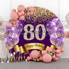 Lofaris Purple Balloon Glitter Round 80th Birthday Backdrop