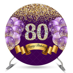 Lofaris Purple Balloon Glitter Round 80th Birthday Backdrop