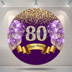 Lofaris Purple Balloon Glitter Round 80th Birthday Backdrop