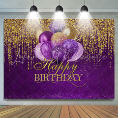 Lofaris Purple Balloons Gold Glitter Happy Birthday Backdrop