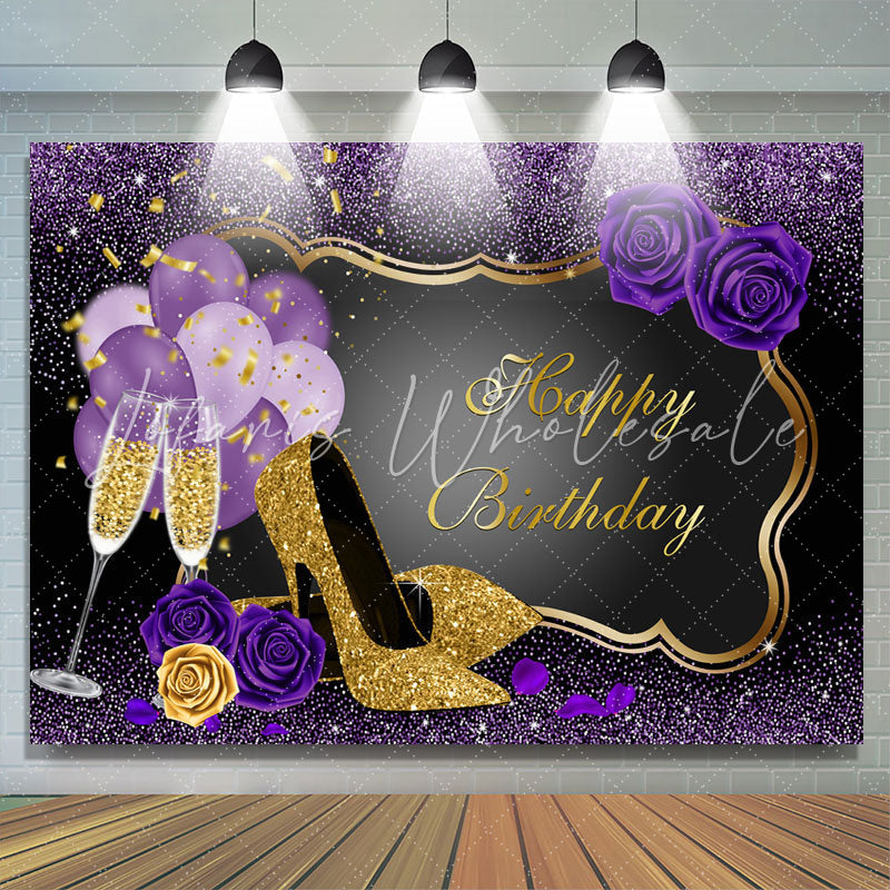 Lofaris Purple Balloons Rose Happy Birthday Backdrop For Girl