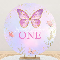 Lofaris Purple Butterfly Glitter Round One Birthday Backdrop