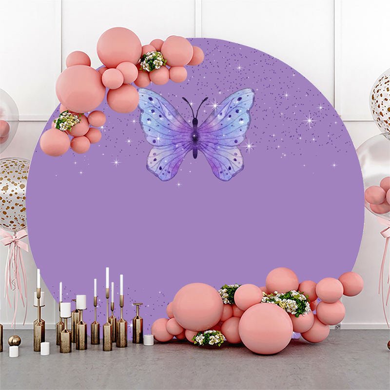 Lofaris Purple Butterfly Sparkle Round Birthday Backdrop