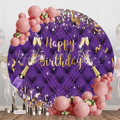 Lofaris Purple Champagne Ribbons Round Birthday Backdrop