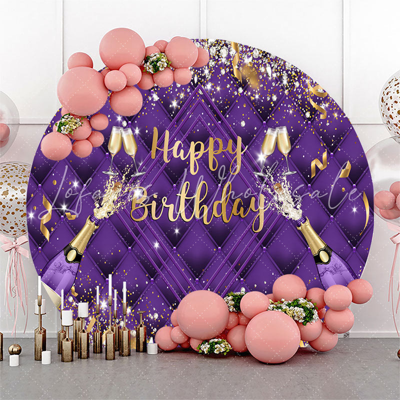 Lofaris Purple Champagne Ribbons Round Birthday Backdrop