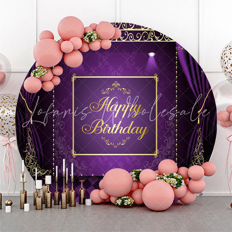 Lofaris Purple Curtain Elegance Round Birthday Backdrop