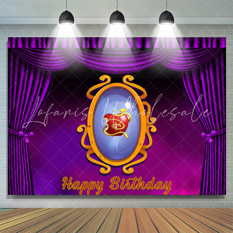 Lofaris Purple Curtain Magic Mirror Apple Birthday Backdrop