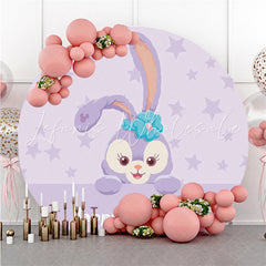 Lofaris Purple Cute Rabbit Round Girls Happy Birthday Backdrop