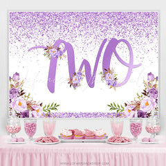 Lofaris Purple Dots And Flowers Happy 2Nd Birthday Backdrop