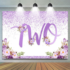 Lofaris Purple Dots And Flowers Happy 2Nd Birthday Backdrop