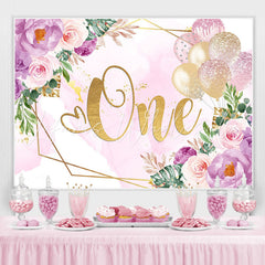 Lofaris Purple Floral And Glitter Ballons 1st Birtdhay Backdrop