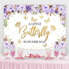 Lofaris Purple Floral and Golden Butterfly Baby Shower Backdrop