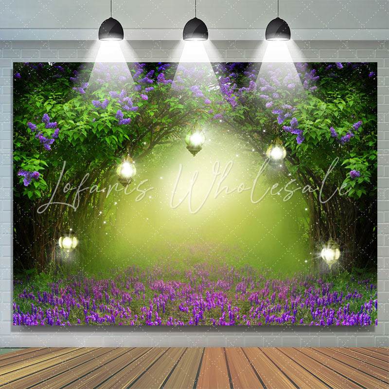 Lofaris Purple Floral And Trees With Dense Baby Shower Backdrop