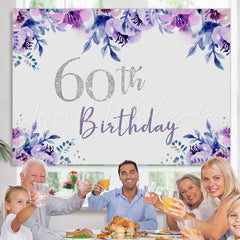 Lofaris Purple Floral Glitter Happy 60Th Birthday Backdrop