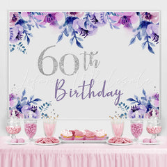 Lofaris Purple Floral Glitter Happy 60Th Birthday Backdrop