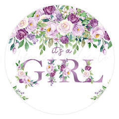 Lofaris Purple Floral Its A Girl Round Baby Shower Backdrop