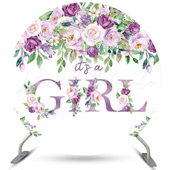 Lofaris Purple Floral Its A Girl Round Baby Shower Backdrop