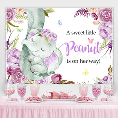 Lofaris Purple Floral Lovely Baby Elephent Shower Backdrop