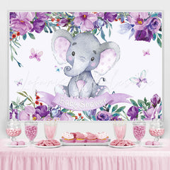 Lofaris Purple Flowers and Baby Elephant Shower Backdrop