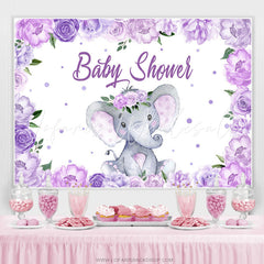 Lofaris Purple Flowers Lovely Elephant Baby Shower Backdrp