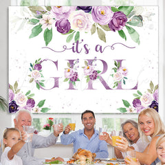 Lofaris Purple Flowers With Leaf Baby Shower Backdrop For Girl