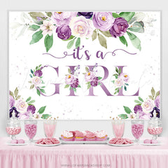 Lofaris Purple Flowers With Leaf Baby Shower Backdrop For Girl