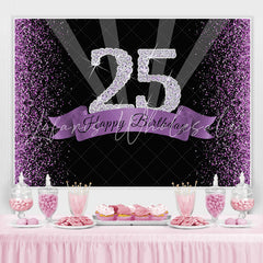 Lofaris Purple Glitter and Black Happy 25Th Birthday Backdrop