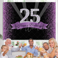 Lofaris Purple Glitter and Black Happy 25Th Birthday Backdrop